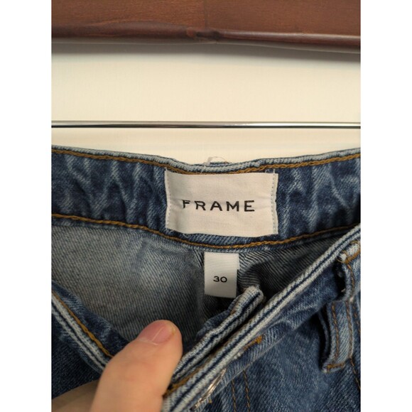 FRAME Double Waist Band Long Barrel High Rise Jeans Blue Denim Women's Size 30 - Picture 10 of 12